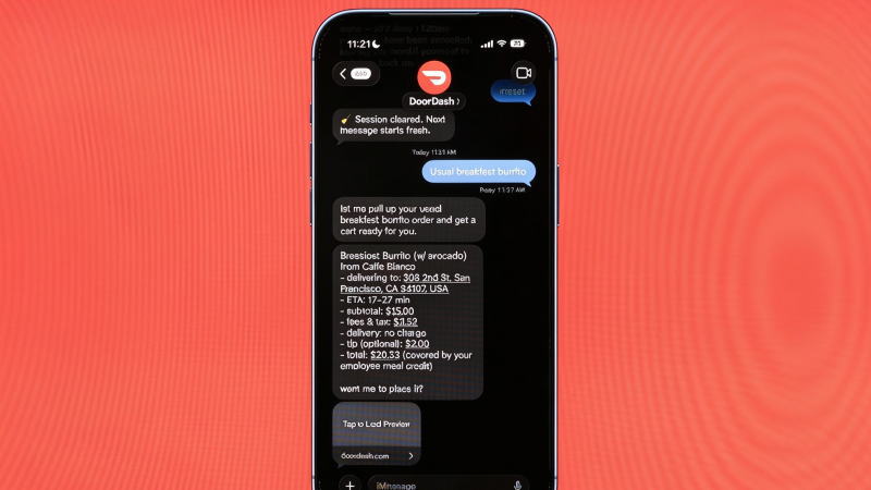 DoorDash推出AI代理，可在苹果信息应用中通过文本订餐