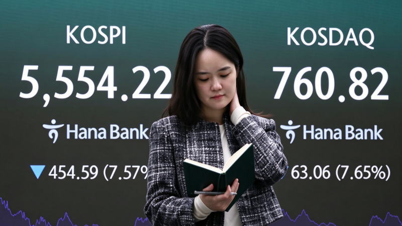 亚洲股市下跌，韩国综合股价指数因人工智能投资回报疑虑暴跌多达8%